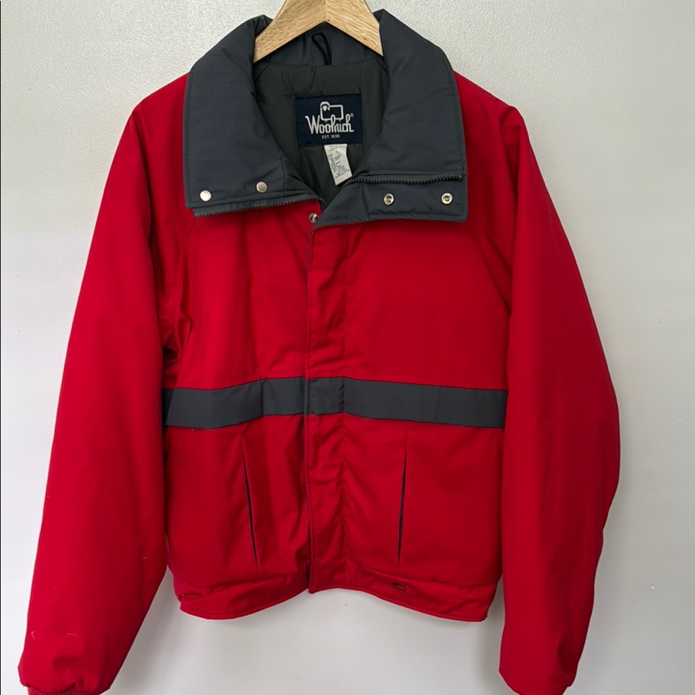 Vintage VTG Woolrich Jacket Men Large Red Redwood Zip Parka Pockets USA Made